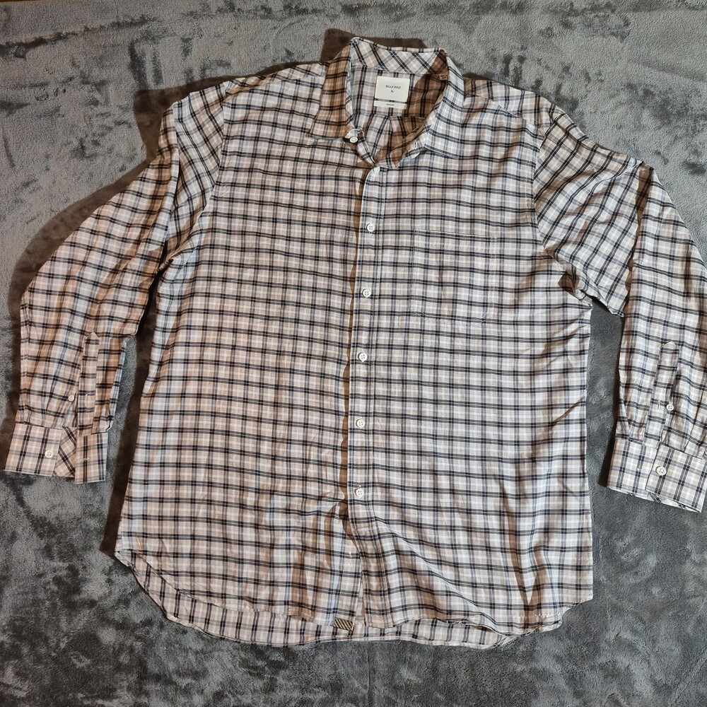 Billy Reid Shirt Mens XL Brown Plaid Standard Long Sleeve Button Up Made Italy